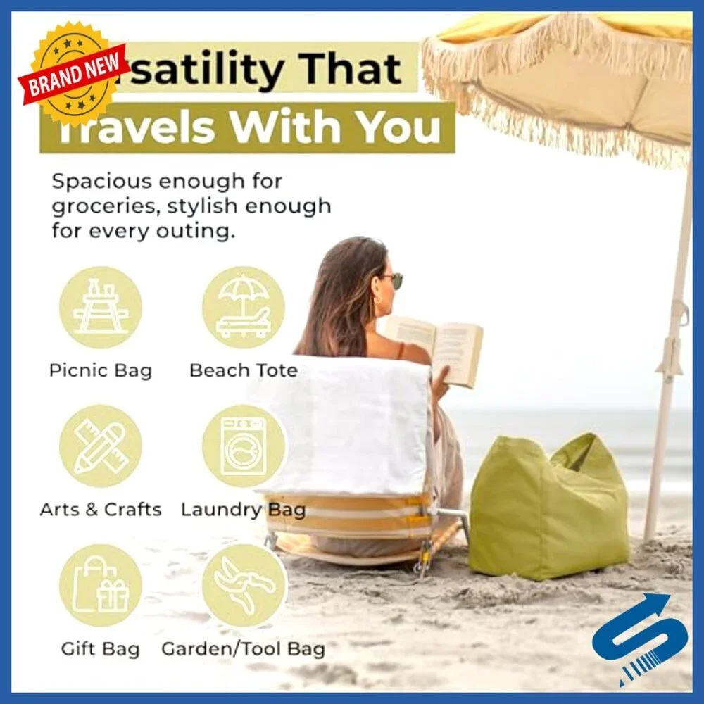 Heavy Duty Canvas Grocery Tote Set with Pockets Foldable Washable Eco Friendly